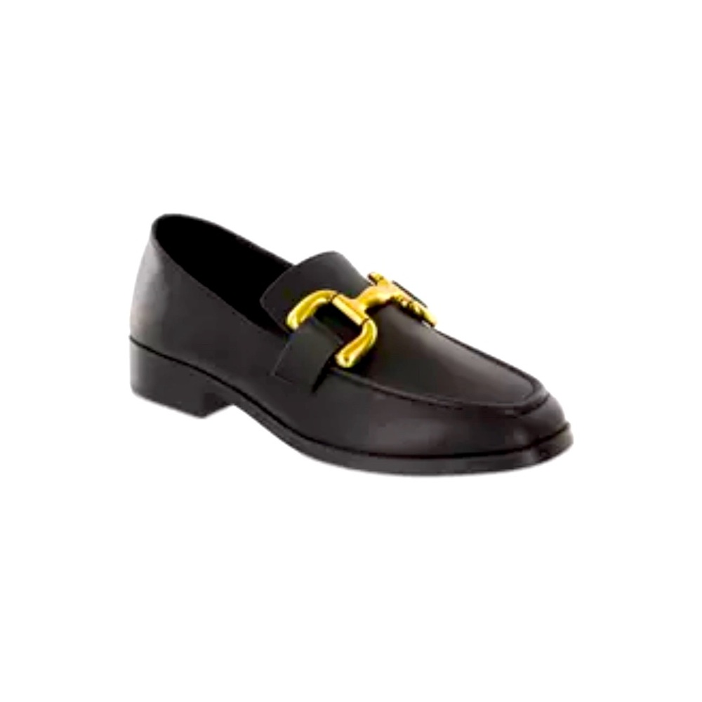 Mia Matea Black Loafers Large Goldtone Horsebit Size 6.5